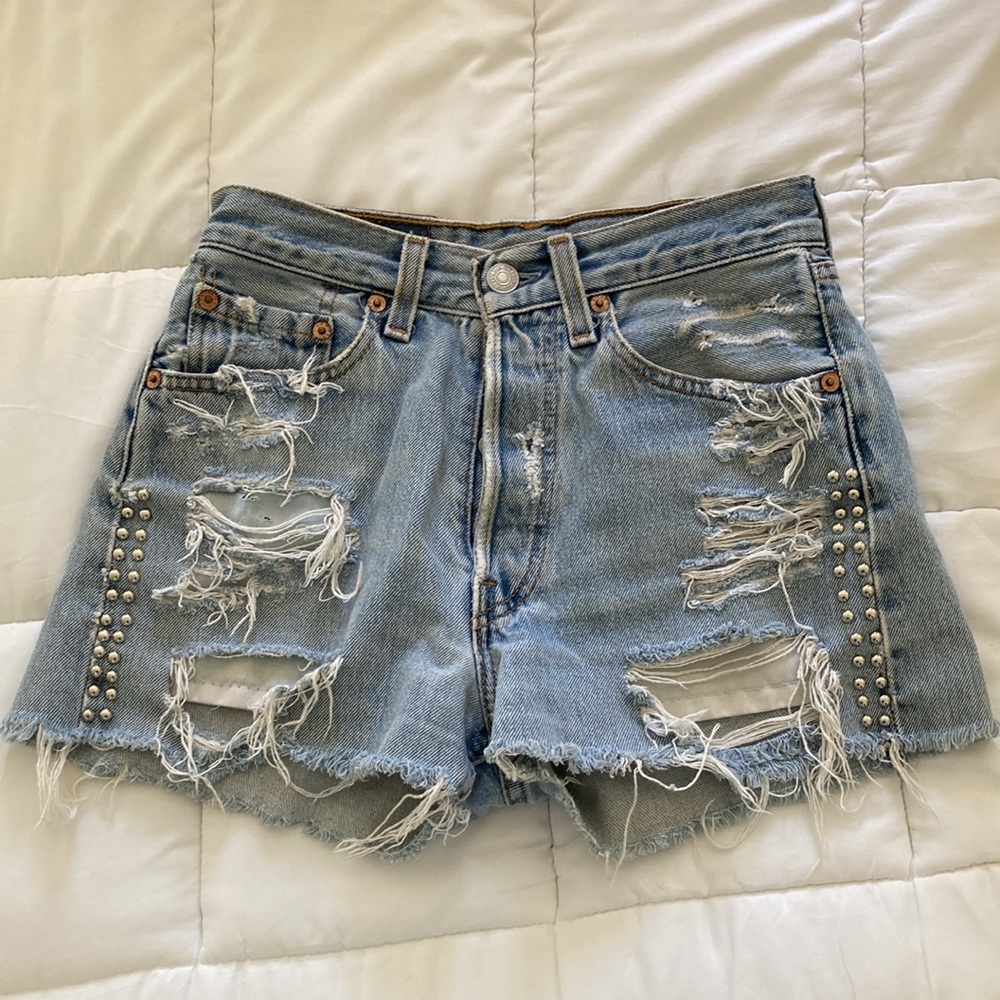 Levi's Vintage 501 Redone Silver Embellished Distressed Denim Short 23-24